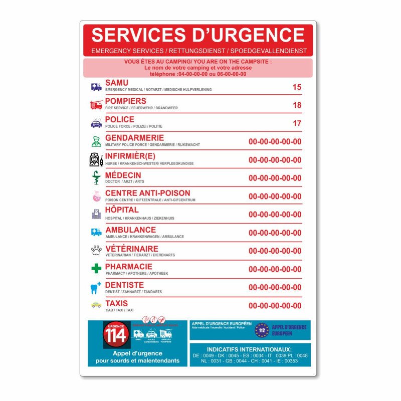 Panneau services d'urgence