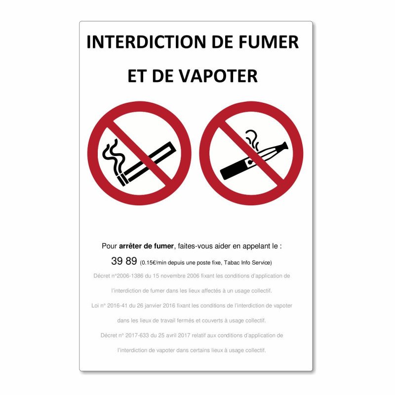 Panneau interdiction de fumer et de vapoter