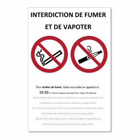Panneau interdiction de fumer et de vapoter