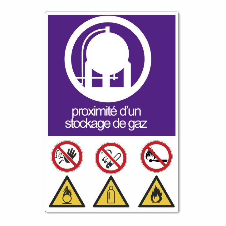 Panneau proximité d'un stockage de gaz avec pictogrammes