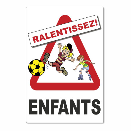 Panneau attention enfants, ralentissez vertical