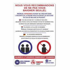 Panneau nous vous recommandons de ne pas vous baigner seule