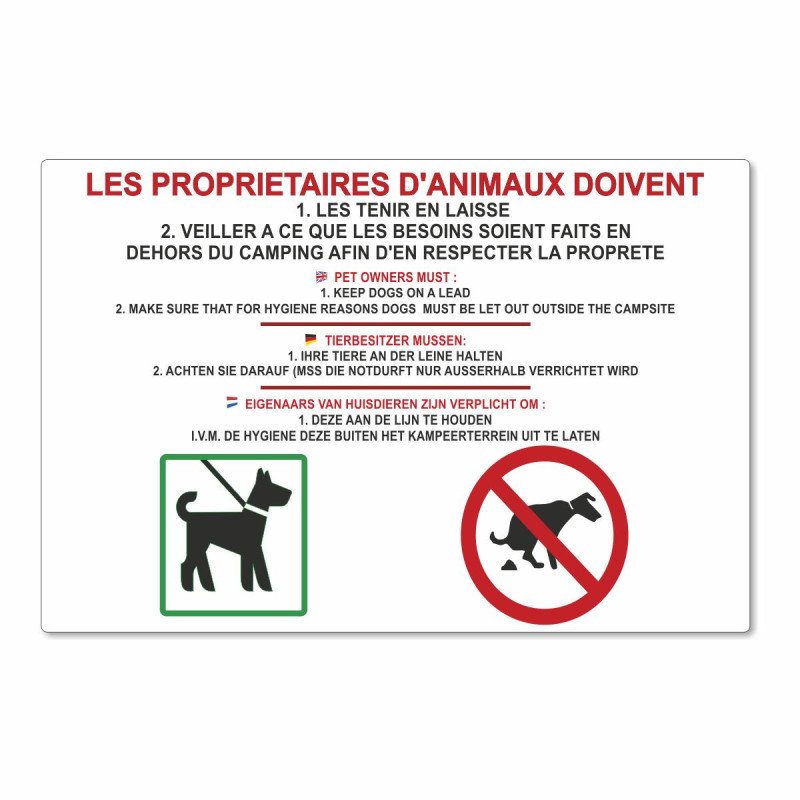 Panneau les propriétaires d'animaux doivent les tenir en laisse