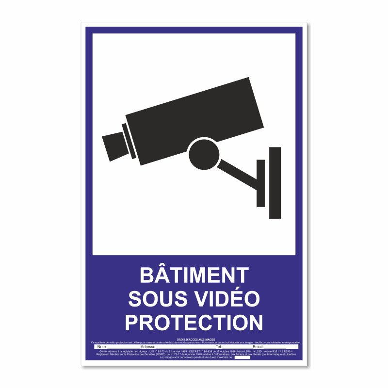 Panneau bâtiment sous vidéo protection vertical