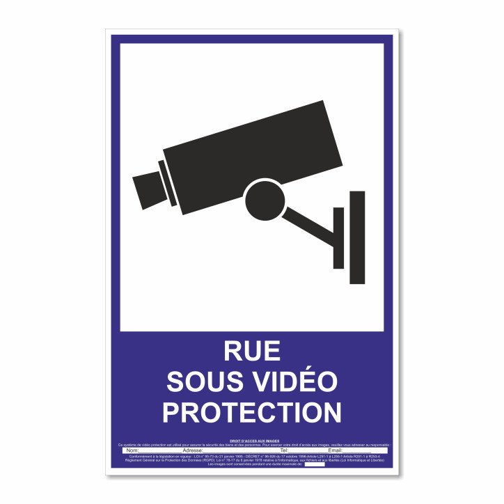 Panneau rue sous vidéo protection vertical