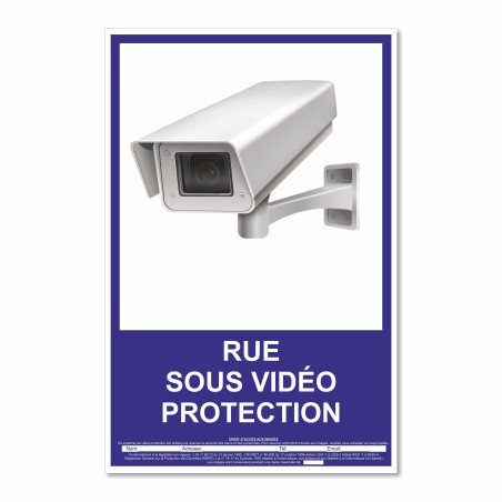 Panneau rue sous vidéo protection vertical