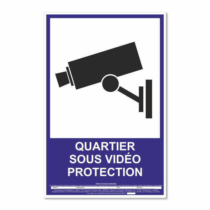 Panneau quartier sous vidéo protection vertical