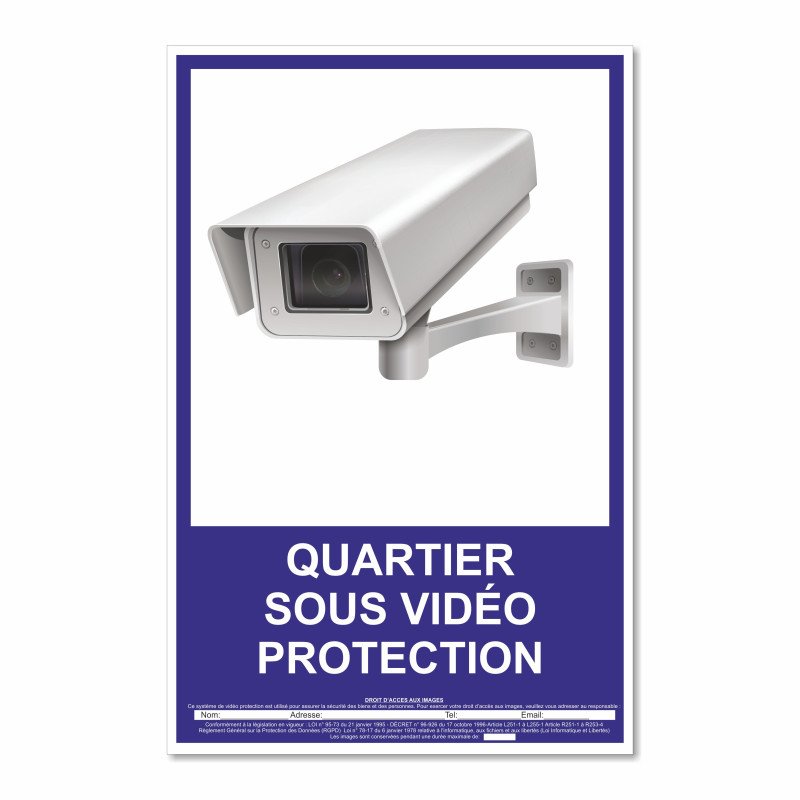 Panneau quartier sous vidéo protection vertical