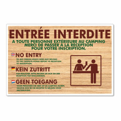 panneau entrée interdite à toute personne extérieure au camping - Merci de passer par la réception pour votre inscription