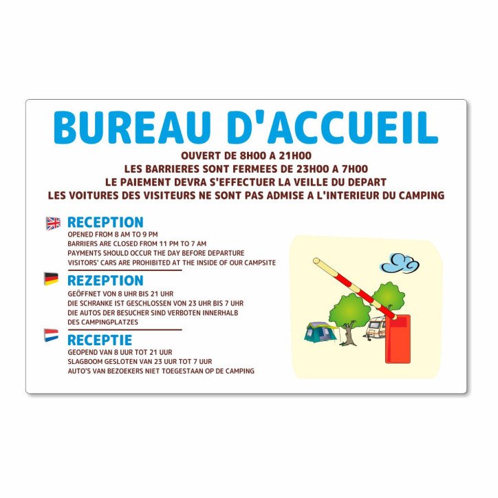 Panneau ouvertures du bureau d'accueil pour campings Panneau ouvertures du bureau d'accueil pour campings