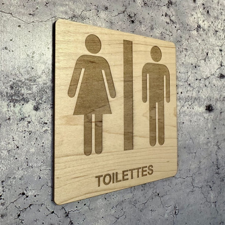 Plaque en bois gravée toilettes