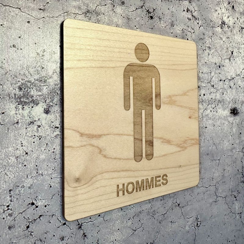 Plaque gravée en bois toilettes hommes