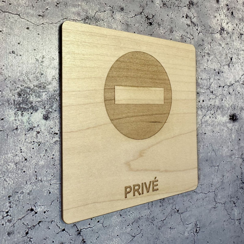 Plaque en bois gravure privé sens interdit