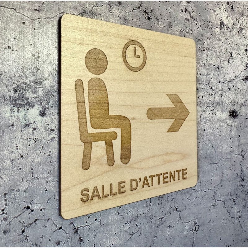 Plaque salle d'attente en bois gravée