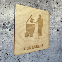 Plaque en bois gravé avec pictogramme containers