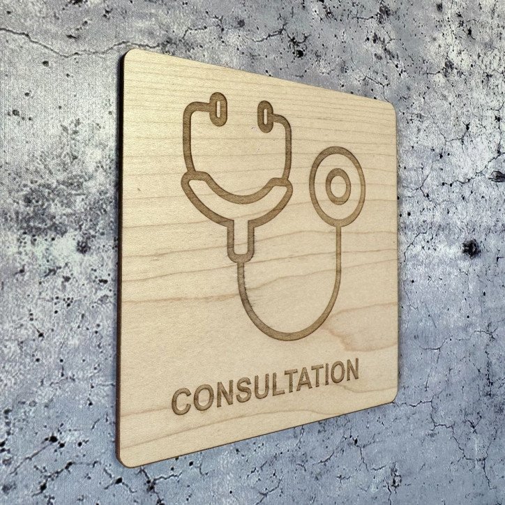 Plaque en bois gravée consultation médicale