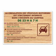 Panneau horaires circulation des véhicules dans le camping