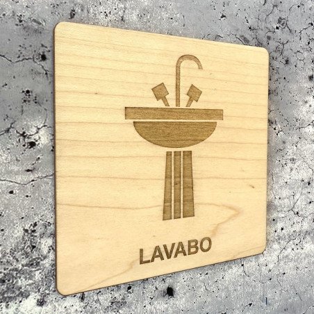 Plaque en bois gravure lavabo