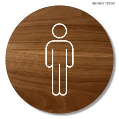 Plaque en bois ronde toilettes hommes