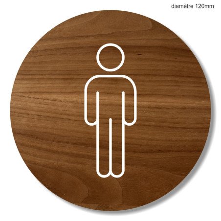 Plaque en bois ronde toilettes hommes