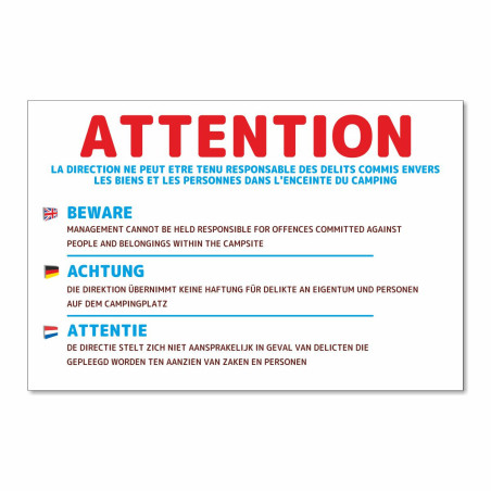 Panneau la direction ne peut être tenu responsable