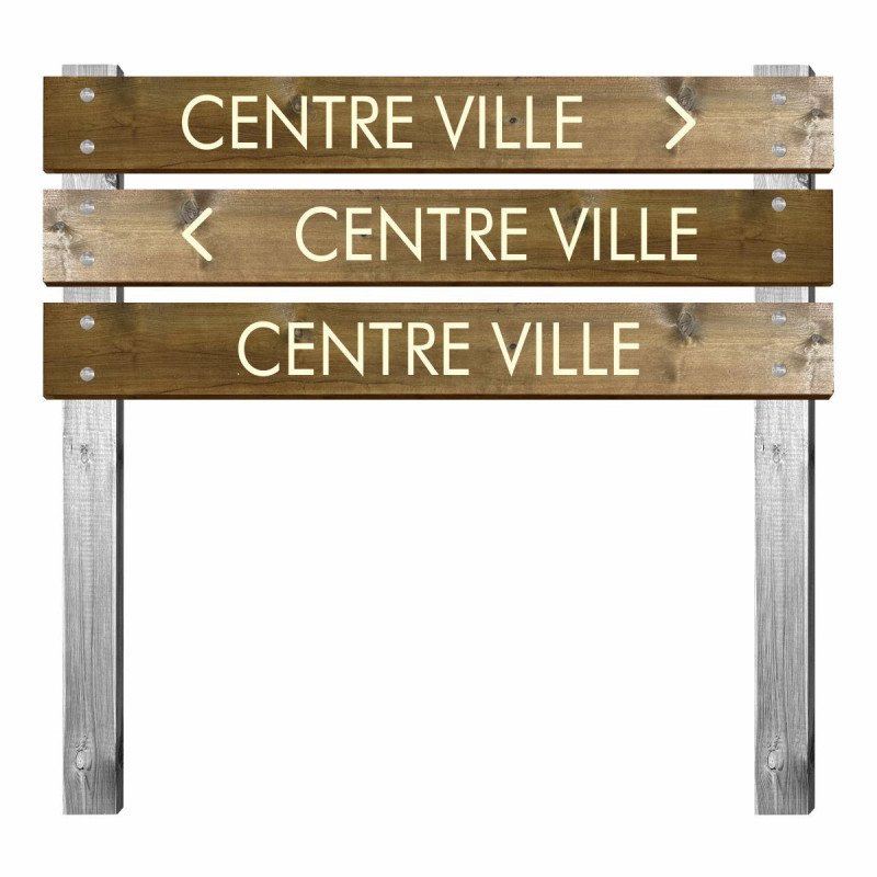 Panneau en bois gravé centre ville pour bi-mât