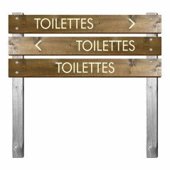 Panneau toilettes en bois gravé pour bi-mât