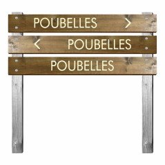 Panneau poubelles en bois gravé pour bi-mât