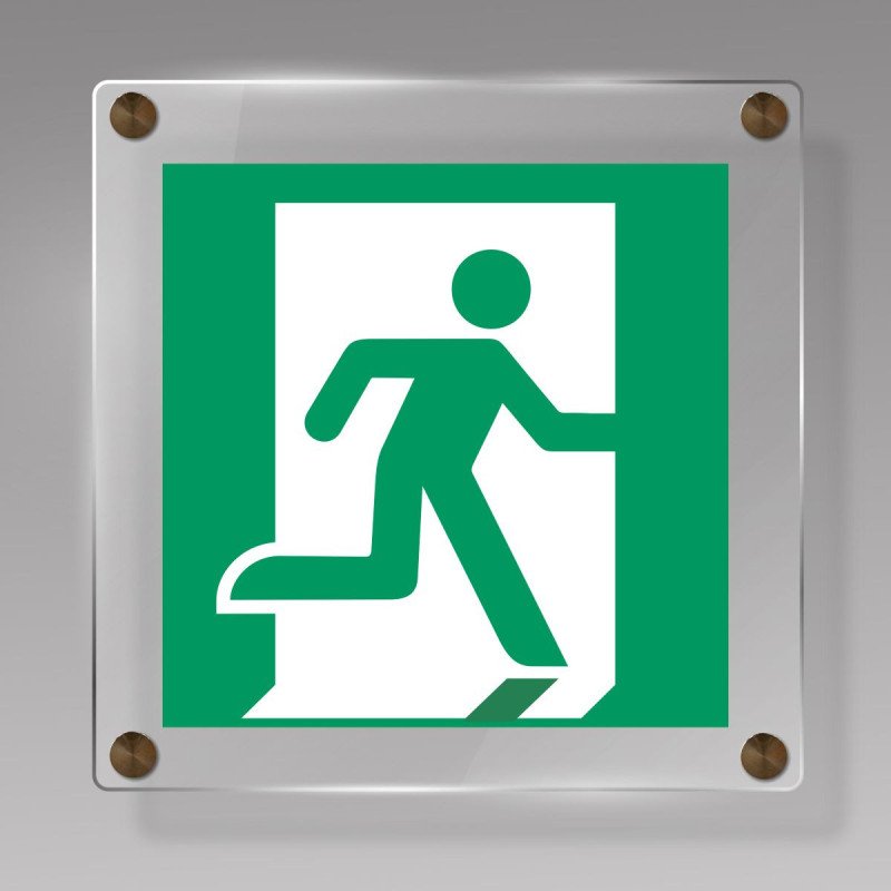 Signalétique évacuation carrée en plexiglas