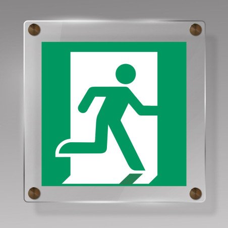 Signalétique évacuation carrée en plexiglas