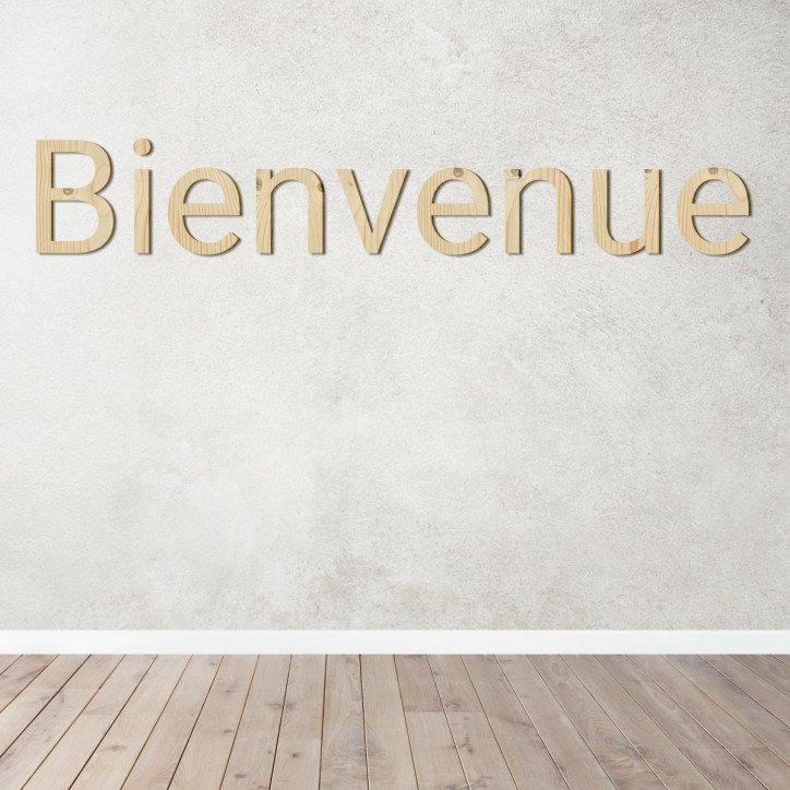 Bienvenue en lettres découpées Bois tripli épicéa Bienvenue en lettres découpées Bois tripli épicéa