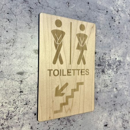Plaque en bois gravée toilettes à l'étage ou au RDC