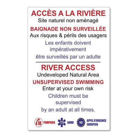 Panneau Accès à la rivière site naturel non aménagé - Baignade non surveillée