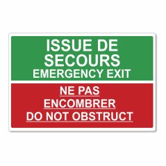 Panneau issue de secours, ne pas encombrer