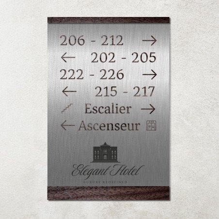 Plaque Signalétique luxueuse en aluminium brossé et bois massif.,