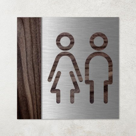 Plaque en métal et bois toilettes