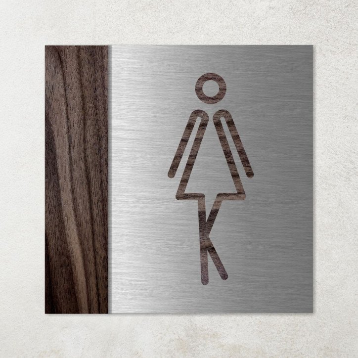 Plaque en métal et bois toilettes femmes humoristique