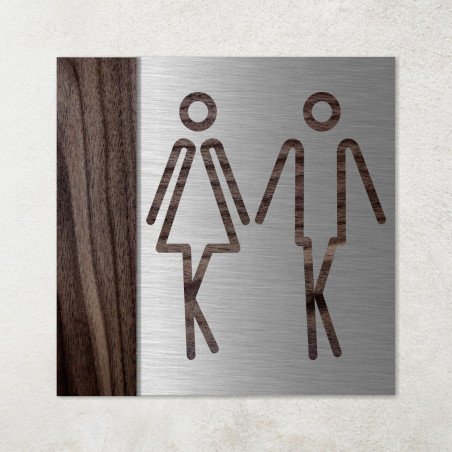Plaque en métal et bois toilettes humoristique