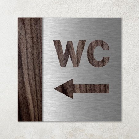 Plaque en métal et bois WC flèche à droite ou a gauche