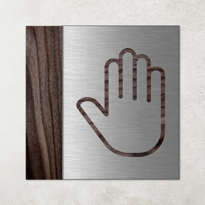 Plaque en métal et bois privé, main
