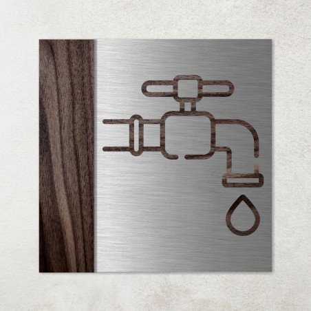Plaque en métal et bois point d'eau