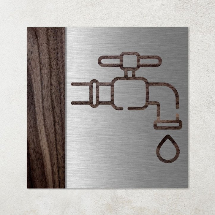 Plaque en métal et bois point d'eau