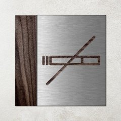 Plaque interdiction de fumer en métal et bois