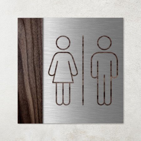 Plaque toilettes en métal et bois