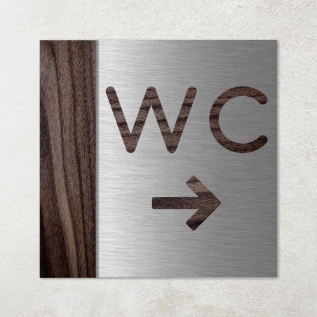 Plaque wc à droite ou à gauche en aluminium et bois