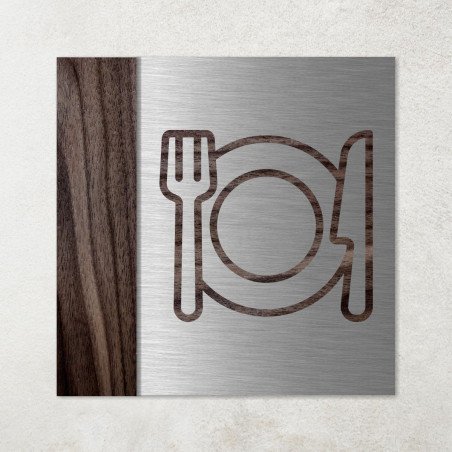 Plaque restaurant en métal et bois