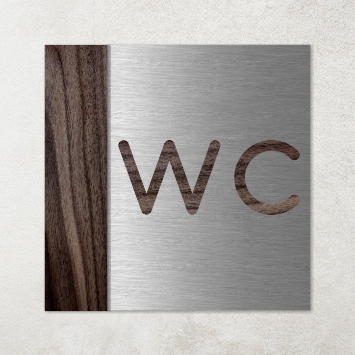 Plaque WC en métal et bois