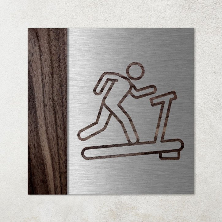 Plaque salle de sport , fitness en métal et bois