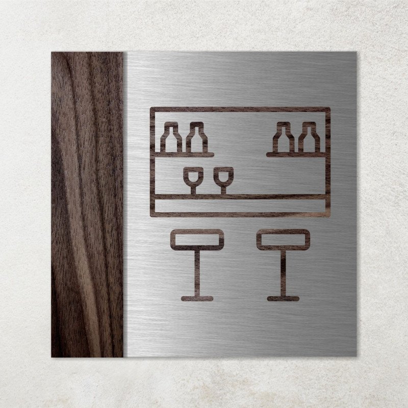Plaque bar en métal et bois