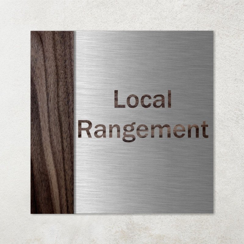 Plaque local rangement en métal composite et bois